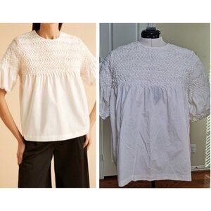 Merlette Orestes Smocked Blouse Top XL Ivory Minimalist Structured Preppy Luxury
